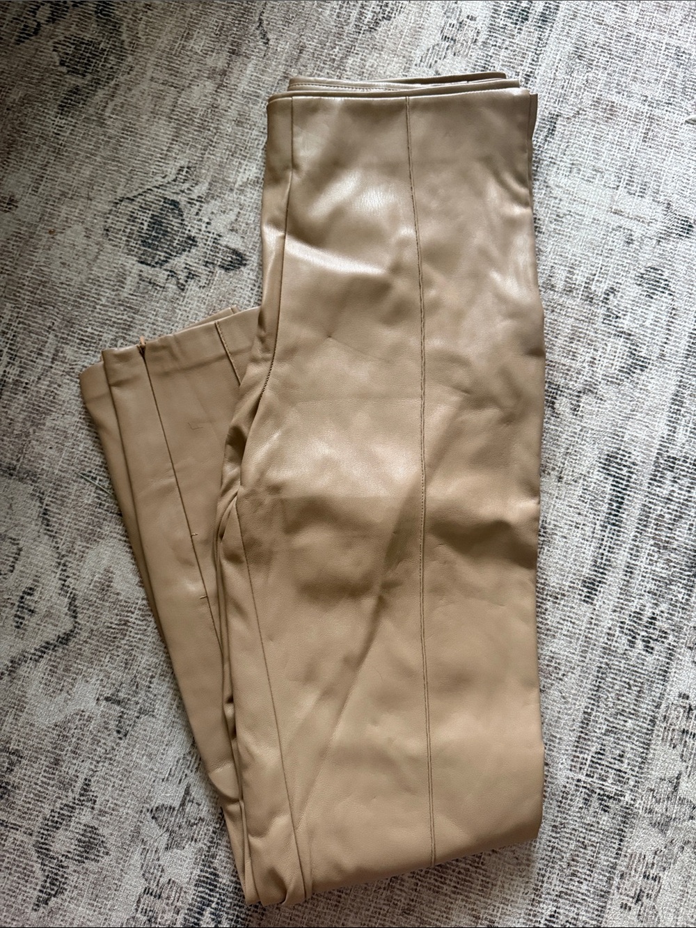 Zara Faux Leather Pants in Tan Beige